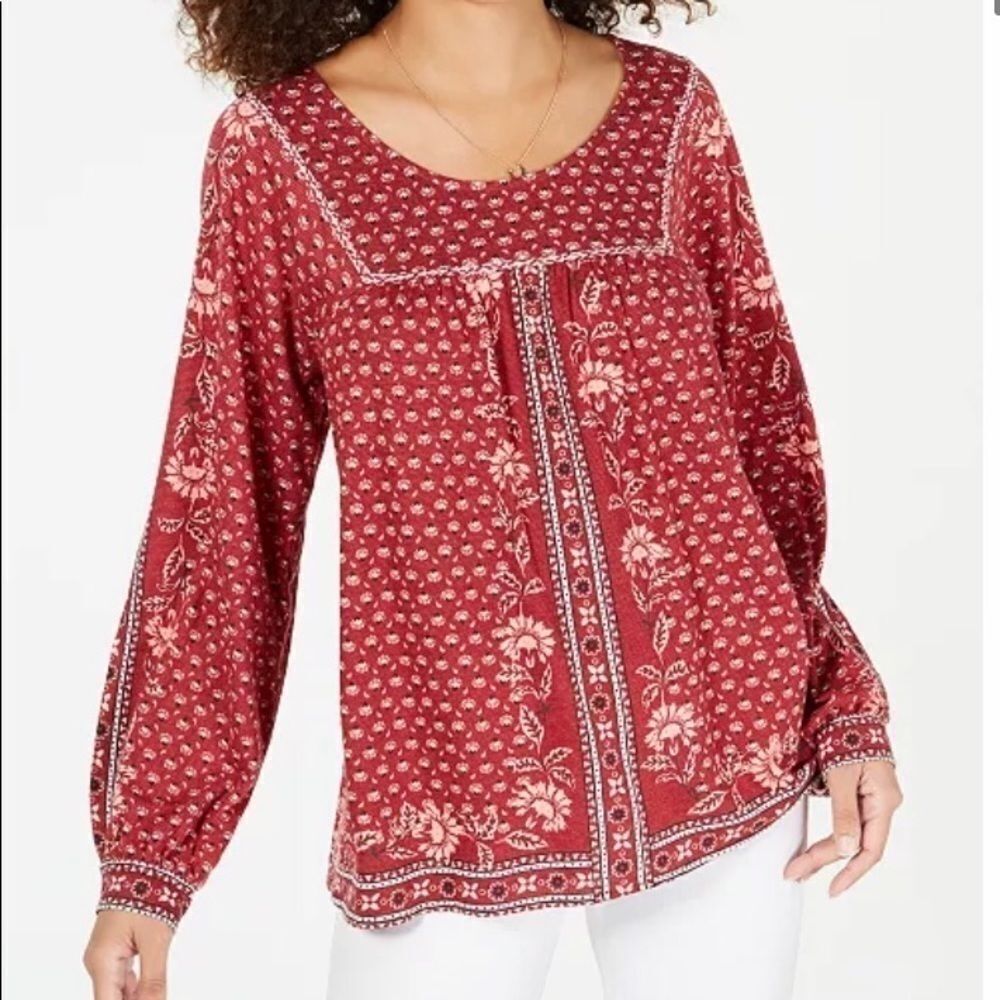 Style & Co Petite Printed Peasant Top women’s size PP￼